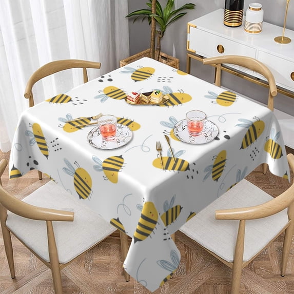 Wukai Bee Waterproof Tablecloth for Kitchen Dining, Fits Square Tables for 2-4 Seats -60"x60"