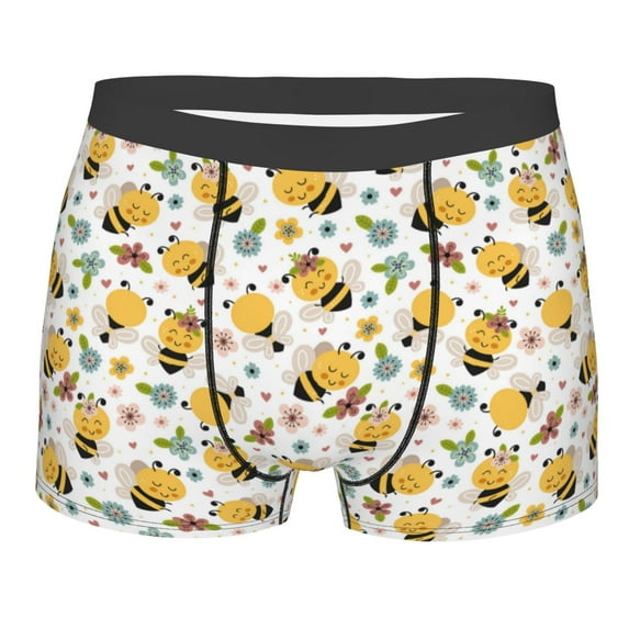 Wukai Bee and Flowers Print Men’s Underwear Breathable Boxer Briefs, Moisture Wicking & Breathable-