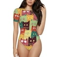 thumbnail image 1 of Naloa Cute Cartoon Cat Women's Short-Sleeved Onesie, One-Piece Swimsuit for Parties, dates, clubs - X-Large, 1 of 9