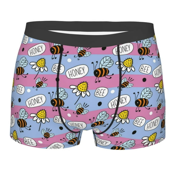 Wukai Bees And Daisies Striped Print Men’s Underwear Breathable Boxer Briefs, Moisture Wicking & Breathable-
