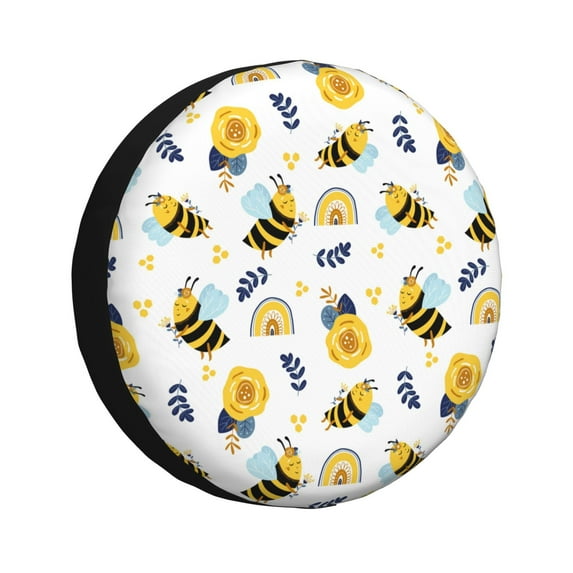 Wukai Bees And Rainbows Print Spare Tire Cover for RV Trailer,Waterproof PVC Faux Leather Wheel Cover Fit for Truck,Trailer,RV,SUV,Camper and Most Vehicle-14 inch