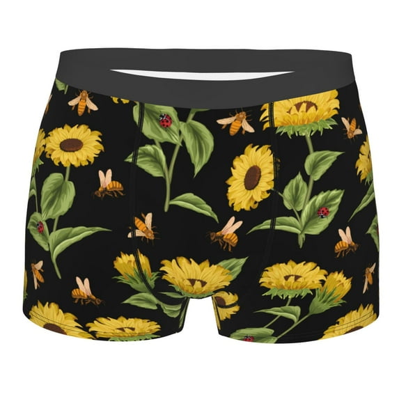 Wukai Bees and Sunflowers Print Men’s Underwear Breathable Boxer Briefs, Moisture Wicking & Breathable-X-Large