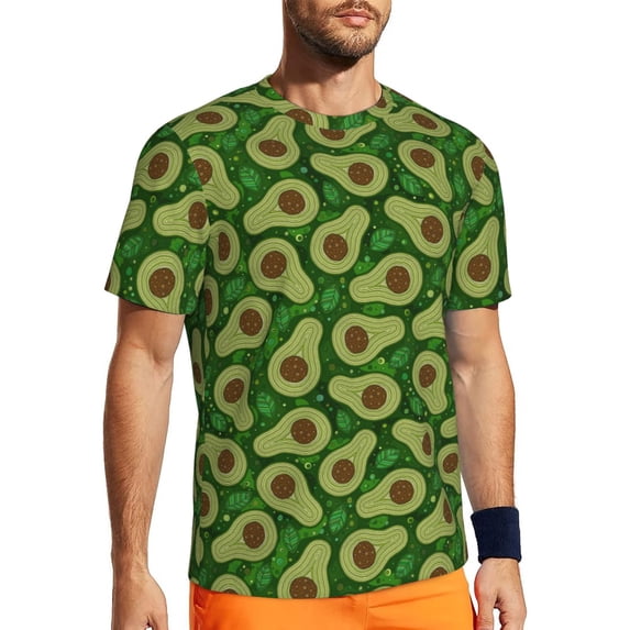 Wukai Big Colorful Avocados Print Men's Short-Sleeved Mesh T-Shirt,Quick-Dry Short Sleeve Workout T-Shirt-Small