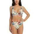 thumbnail image 1 of Wukai Bird Butterfly Rose Women's Bikini Set Two Piece,wimsuit High Waisted V Neck Twist Front Adjustable Spaghetti Straps Bathing Suit-Large, 1 of 7
