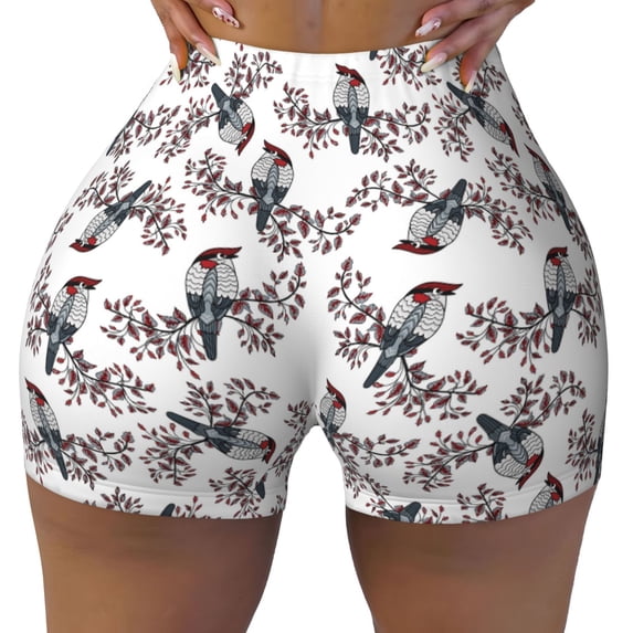 Wukai Bird Print Pack Biker Shorts for Women Yoga Workout Gym Running Scrunch Active Shorts-