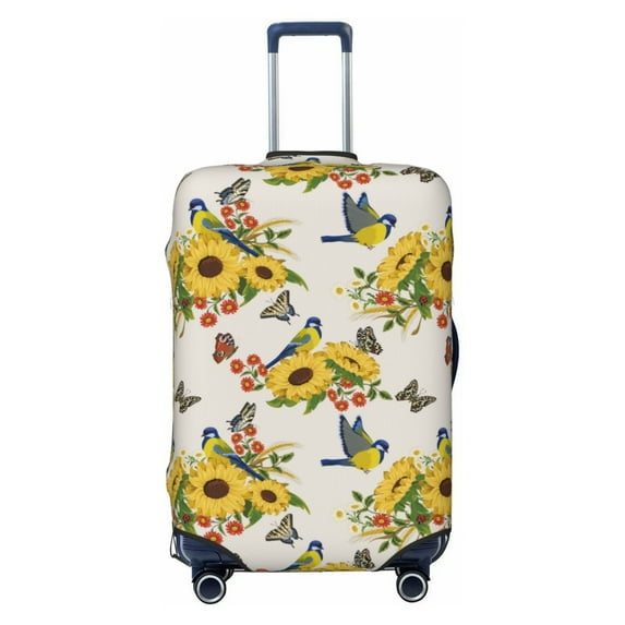 Wukai Bird Sunflowers Elastic Luggage Cover: Personalized Protection for Your Suitcase - Fits 19~29-inch, Washable & Durable Travel Companion-Small