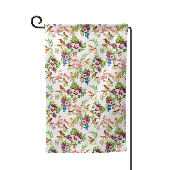 Wukai Birds And Flowers Print Garden Flag 12.5x18 Inch Double Sided Sun-resistant Rain-resistant, Wrinkle-resistant Colorfast(Only Flag)