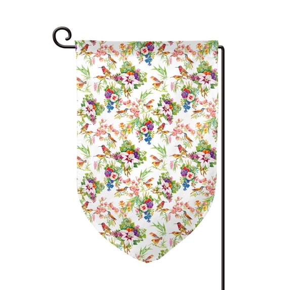 Wukai Birds And Flowers Print Garden Flag 12.5x18 Inch Double Sided Sun-resistant Rain-resistant, Wrinkle-resistant Colorfast(Only Flag)