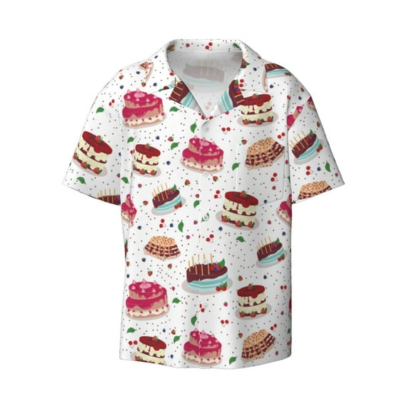 Wukai Birthday Cake Men's Casual Short-Sleeve Button Down Shirt - Lightweight Summer Dress Shirt for Daily Wear-Small