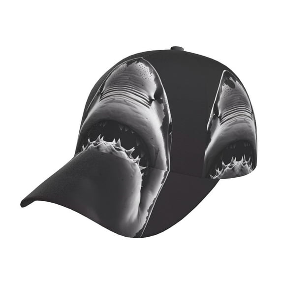 Wukai Black And White Shark Baseball Cap: Comfortable, Stylish, and Adjustable Hat for Sports, Daily Wear, and Outdoor Activities-One Size