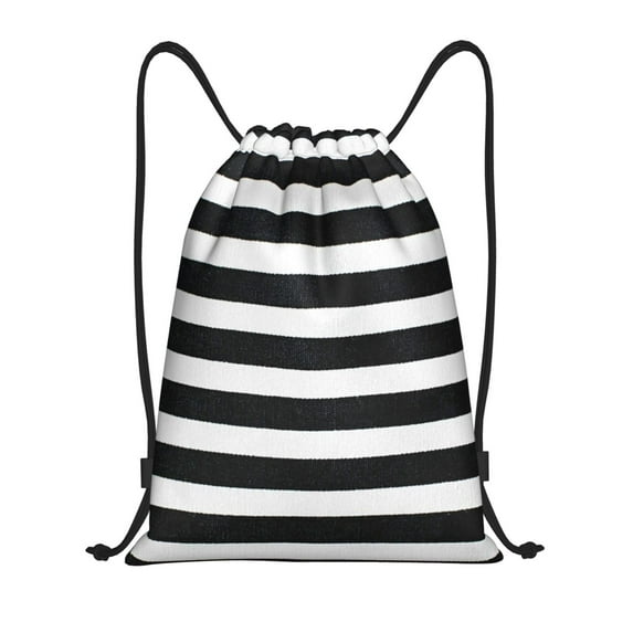 Wukai Black And White Stripes Drawstring Backpack Bag Sport Gym Sackpack Large Size String Backpack Cinch for Women Men-Medium
