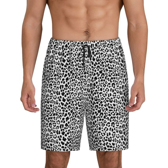 Wukai Black Leopard Men’s Short Pajama Pants With Pockets Soft Sleep Pj Shorts for Men-Medium