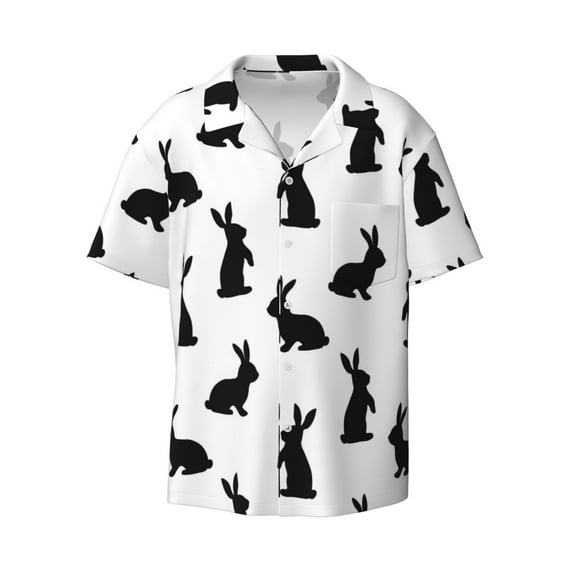 Wukai Black Rabbit Men's Casual Short-Sleeve Button Down Shirt - Lightweight Summer Dress Shirt for Daily Wear-Medium
