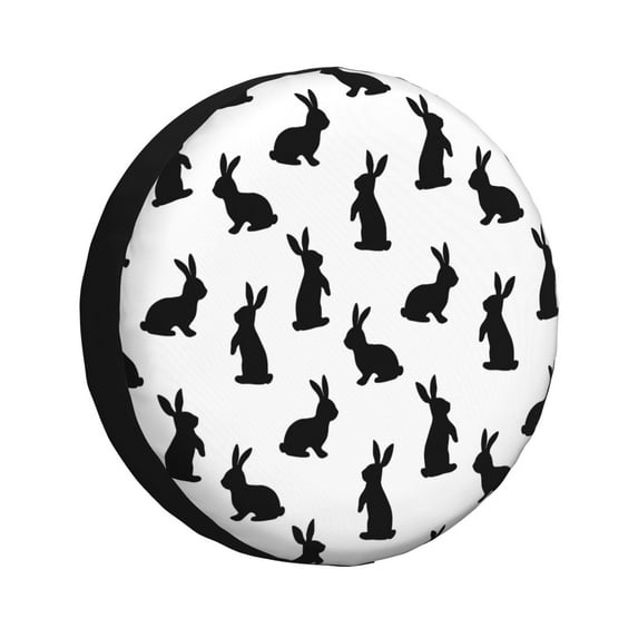 Wukai Black Rabbit Print Spare Tire Cover for RV Trailer,Waterproof PVC Faux Leather Wheel Cover Fit for Truck,Trailer,RV,SUV,Camper and Most Vehicle-17 inch
