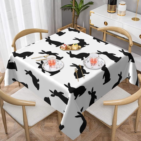 Wukai Black Rabbit Waterproof Tablecloth for Kitchen Dining, Fits Square Tables for 2-4 Seats -60"x60"