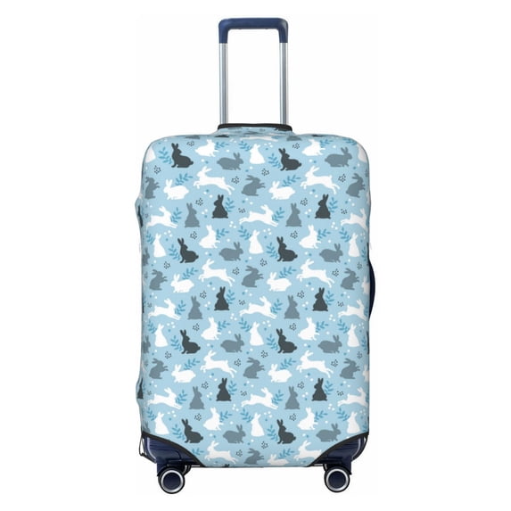 Wukai Black White Gray Rabbit Elastic Luggage Cover: Personalized Protection for Your Suitcase - Fits 19~29-inch, Washable & Durable Travel Companion-