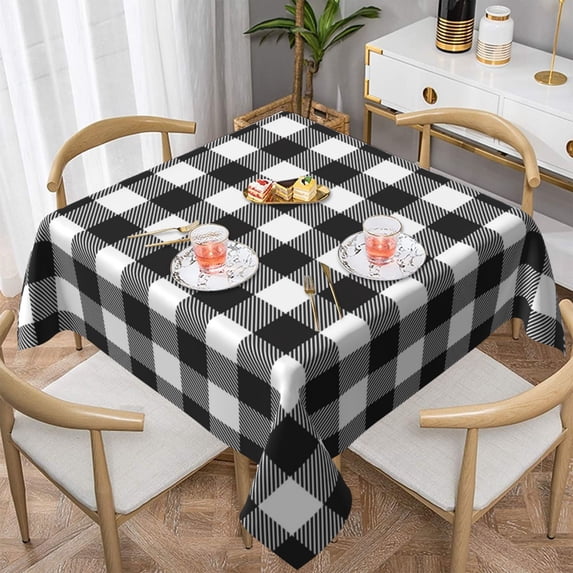 Wukai Black White Plaid Waterproof Tablecloth for Kitchen Dining, Fits Square Tables for 2-4 Seats -54"x54"