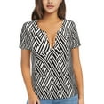 thumbnail image 1 of Wukai Black White Stripes Casual V-Neck Graphic Tees for Women: Lightweight and Breathable Summer Tops with Stylish Design-Medium, 1 of 8