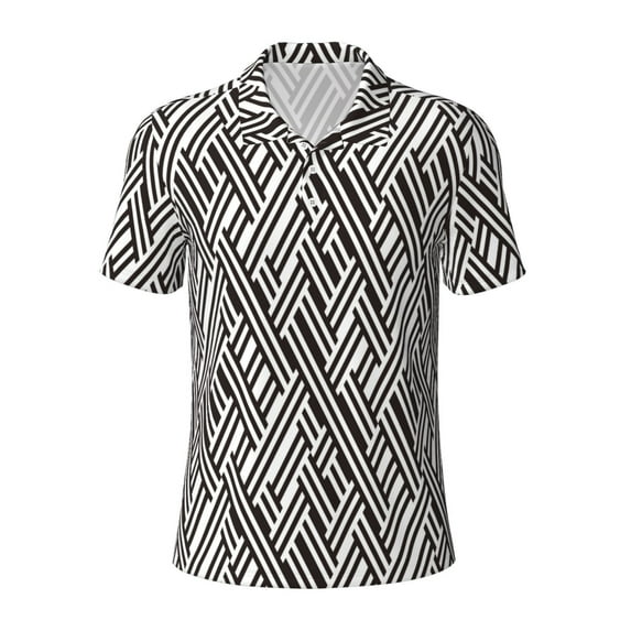 Wukai Black White Stripes Men’s Polo Shirts,Quick-Dry Athletic Shirt,Classic Fit Shirts-X-Large