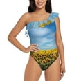 thumbnail image 1 of Wukai Blooming Sunflower Field Chic One Shoulder Swimwear with Ruffle Design and Tummy Control Skirt: Fashionable, Supportive, Comfortable for Beach-Small, 1 of 1