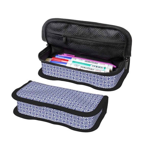 Wukai Porcelain Chinaware Print Big Capacity Pencil Case, Upgraded Canvas Pencil Pouch Large Pencil Bag Organizer,Aesthetic Supply