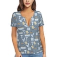 thumbnail image 1 of Wukai Blue Bathroom Casual V-Neck Graphic Tees for Women: Lightweight and Breathable Summer Tops with Stylish Design-X-Large, 1 of 8