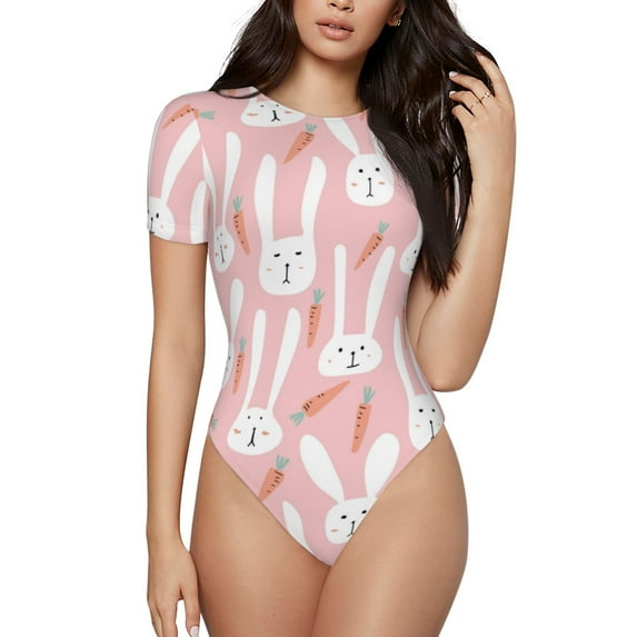 Naloa Cute Rabbit Carrot Women's Short-Sleeved Onesie, One-Piece Swimsuit for Parties, dates, clubs - Medium