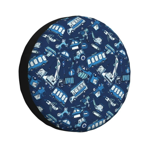 Wukai Blue Bus Print Spare Tire Cover for RV Trailer,Waterproof PVC Faux Leather Wheel Cover Fit for Truck,Trailer,RV,SUV,Camper and Most Vehicle-15 inch