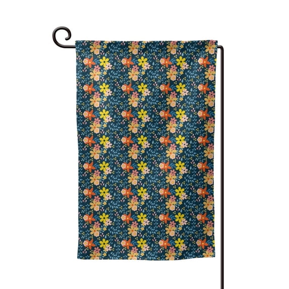 Wukai Blue Floral Print Garden Flag 12.5x18 Inch Double Sided Sun-resistant Rain-resistant, Wrinkle-resistant Colorfast(Only Flag)