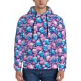 thumbnail image 1 of Wukai Blue Flower Skull Print Men Hoodies Fleece Sweatshirts Long Sleeve Sweaters Pullover Fall Outfits Winter Clothes-3X-Large, 1 of 1
