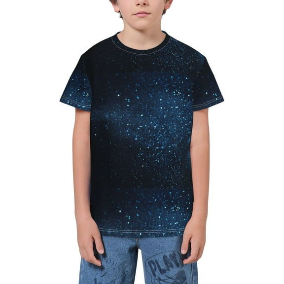 Wukai Blue Glitter Retro Youth Unisex Short Sleeve T-Shirt for Boys, Girls, Teens, and Kids-Small