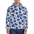 thumbnail image 1 of Wukai Blue Ink Flowers Print Men Hoodies Fleece Sweatshirts Long Sleeve Sweaters Pullover Fall Outfits Winter Clothes-Small, 1 of 7