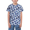 thumbnail image 1 of Wukai Blue Ink Flowers Youth Unisex Short Sleeve T-Shirt for Boys, Girls, Teens, and Kids-X-Small, 1 of 7