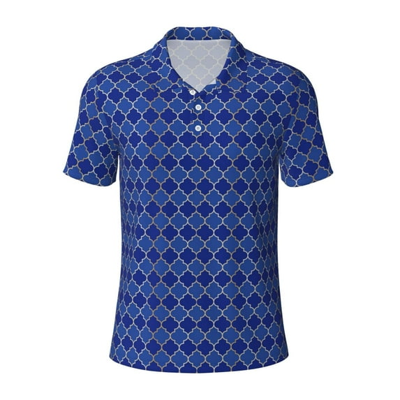 Wukai Blue Lantern Shapes Men’s Polo Shirts,Quick-Dry Athletic Shirt,Classic Fit Shirts-XX-Large