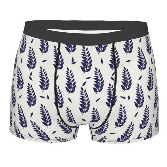 Wukai Blue Leaves Print Men’s Underwear Breathable Boxer Briefs, Moisture Wicking & Breathable-XX-Large