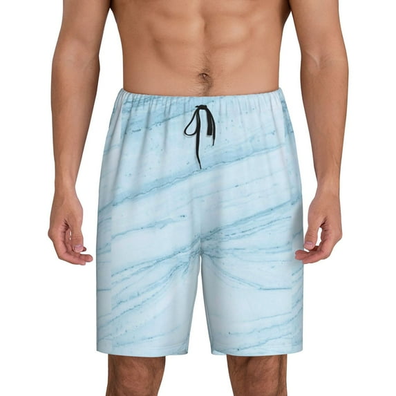 Wukai Light Blue Marble Men’s Short Pajama Pants With Pockets Soft Sleep Pj Shorts for Men-XX-Large