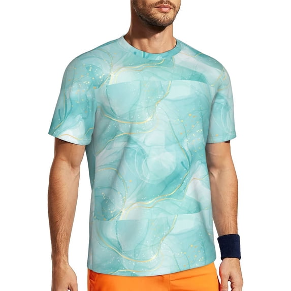 Wukai Blue Marble Print Men's Short-Sleeved Mesh T-Shirt,Quick-Dry Short Sleeve Workout T-Shirt-Medium