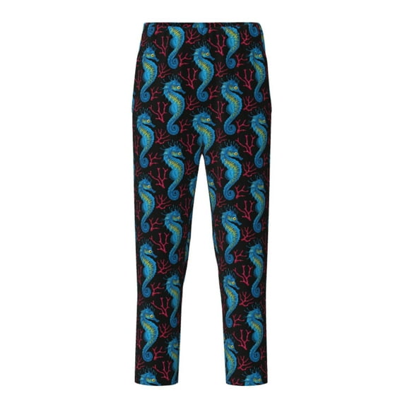 Wukai Blue Seahorse Print Teenagers' Pajama Pant Sleep Pajama Lounge Pant PJ Bottoms with Pockets and Button Fly(Available in Big & Tall)-Large
