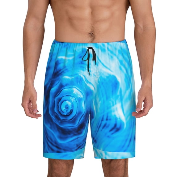 Wukai Blue Shell Men’s Short Pajama Pants With Pockets Soft Sleep Pj Shorts for Men-Large