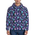 thumbnail image 1 of Wukai Blue Skull Flower Print Men Hoodies Fleece Sweatshirts Long Sleeve Sweaters Pullover Fall Outfits Winter Clothes-Large, 1 of 1