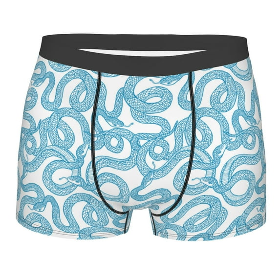 Wukai Blue Snake Print Men’s Underwear Breathable Boxer Briefs, Moisture Wicking & Breathable-Large