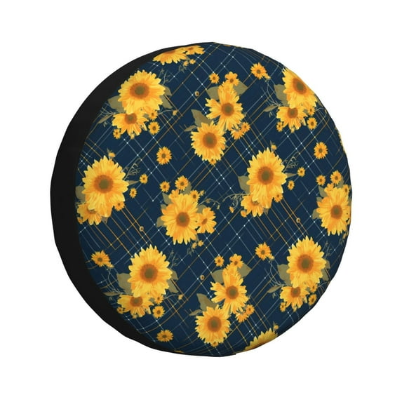 Wukai Blue Striped Sunflower A Print Spare Tire Cover for RV Trailer,Waterproof PVC Faux Leather Wheel Cover Fit for Truck,Trailer,RV,SUV,Camper and Most Vehicle-16 inch