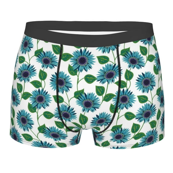 Wukai Blue Sunflowers Print Men’s Underwear Breathable Boxer Briefs, Moisture Wicking & Breathable-Small