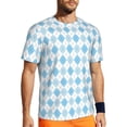 thumbnail image 1 of Wukai Blue and White Squares Print Men's Short-Sleeved Mesh T-Shirt,Quick-Dry Short Sleeve Workout T-Shirt-, 1 of 8