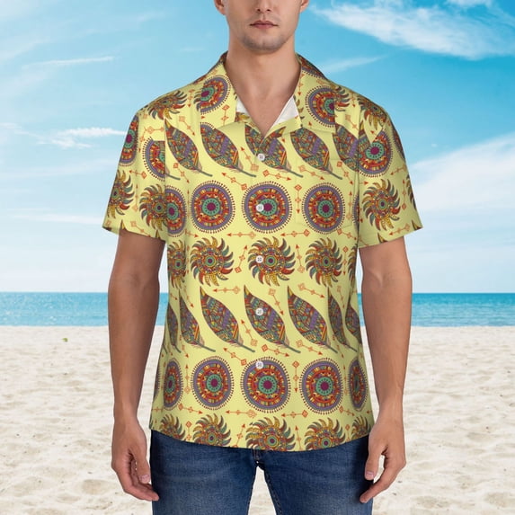 Wukai Bohemia Men's Hawaiian Shirt Short Sleeve Casual Button Down Summer Beach Aloha Shirt Tropical Print Holiday Party