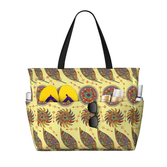 Wukai Bohemia Print Zipper Bag,large Beach Tote Bag,Waterproof Sandproof Bag,Grocery and Picnic Tote Travel Bag