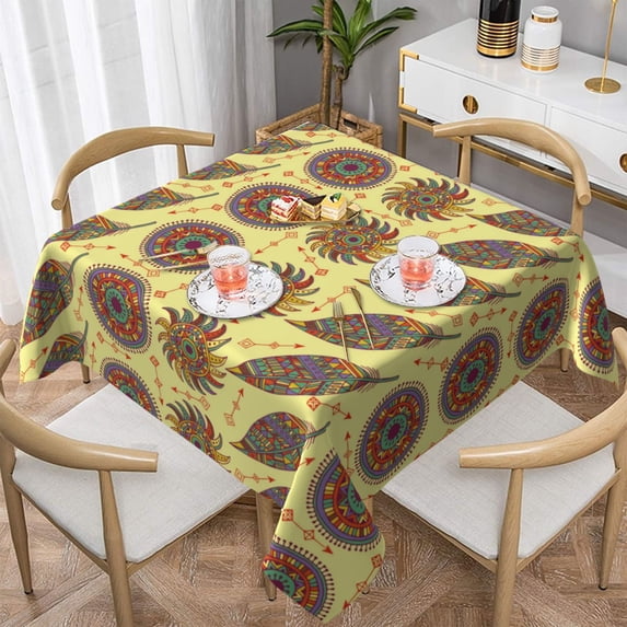 Wukai Bohemia Waterproof Tablecloth for Kitchen Dining, Fits Square Tables for 2-4 Seats -54"x54"