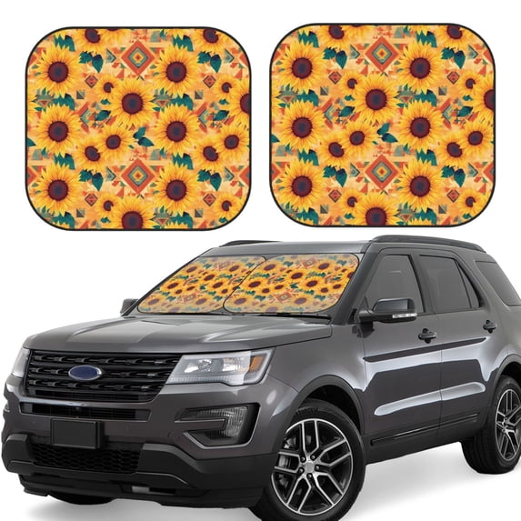 Wukai Bohemian Sunflower Print Windshield Sun Shade, Car Front Window Shades Sunshade Cover Sun Visor Shield Block Automotive Interior Protector Blocks UV Rays-Small