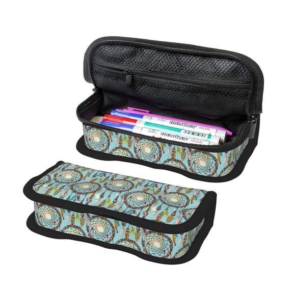 Wukai Boho Dreamcatcher 1 Print Big Capacity Pencil Case, Upgraded Canvas Pencil Pouch Large Pencil Bag Organizer,Aesthetic Supply