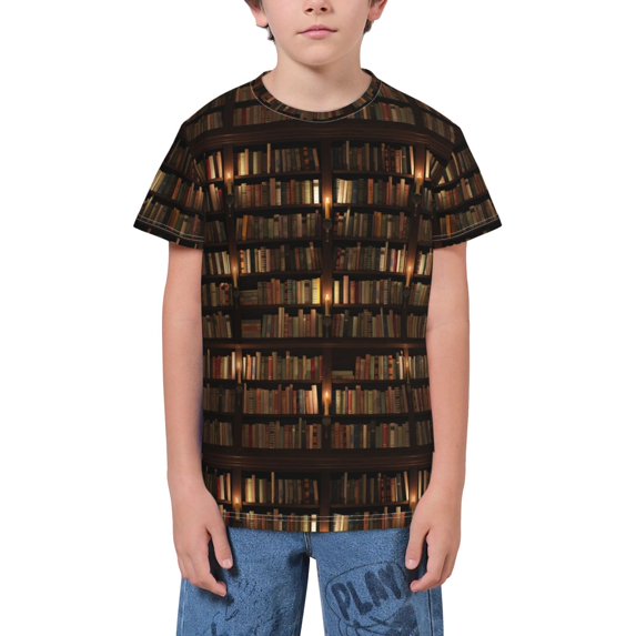 Wukai Bookshelves Youth Unisex Short Sleeve T-Shirt for Boys, Girls, Teens, and Kids-X-Small
